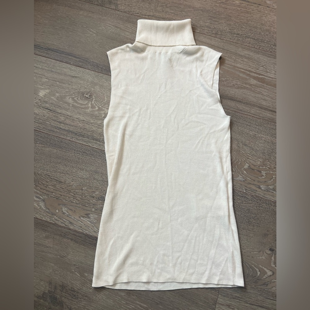 IRO Cream Ribbed Sleeveless Turtleneck Top